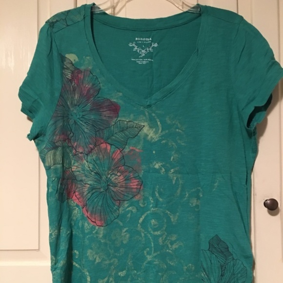 Sonoma Tops - Sonoma Multi-color V-Neck Floral Top